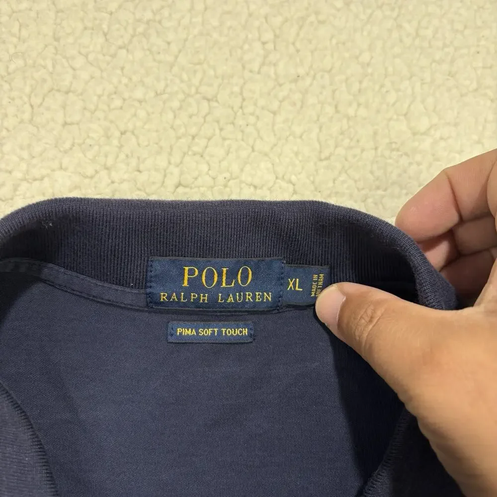 POLO RALPH LAUREN Pima Soft Touch‎ Mens Size XL Polo Navy Natural Flesh Pony